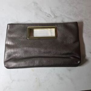 NWT Imoshion Metallic Pewter Vegan Leather Clutch with Gold Hardware